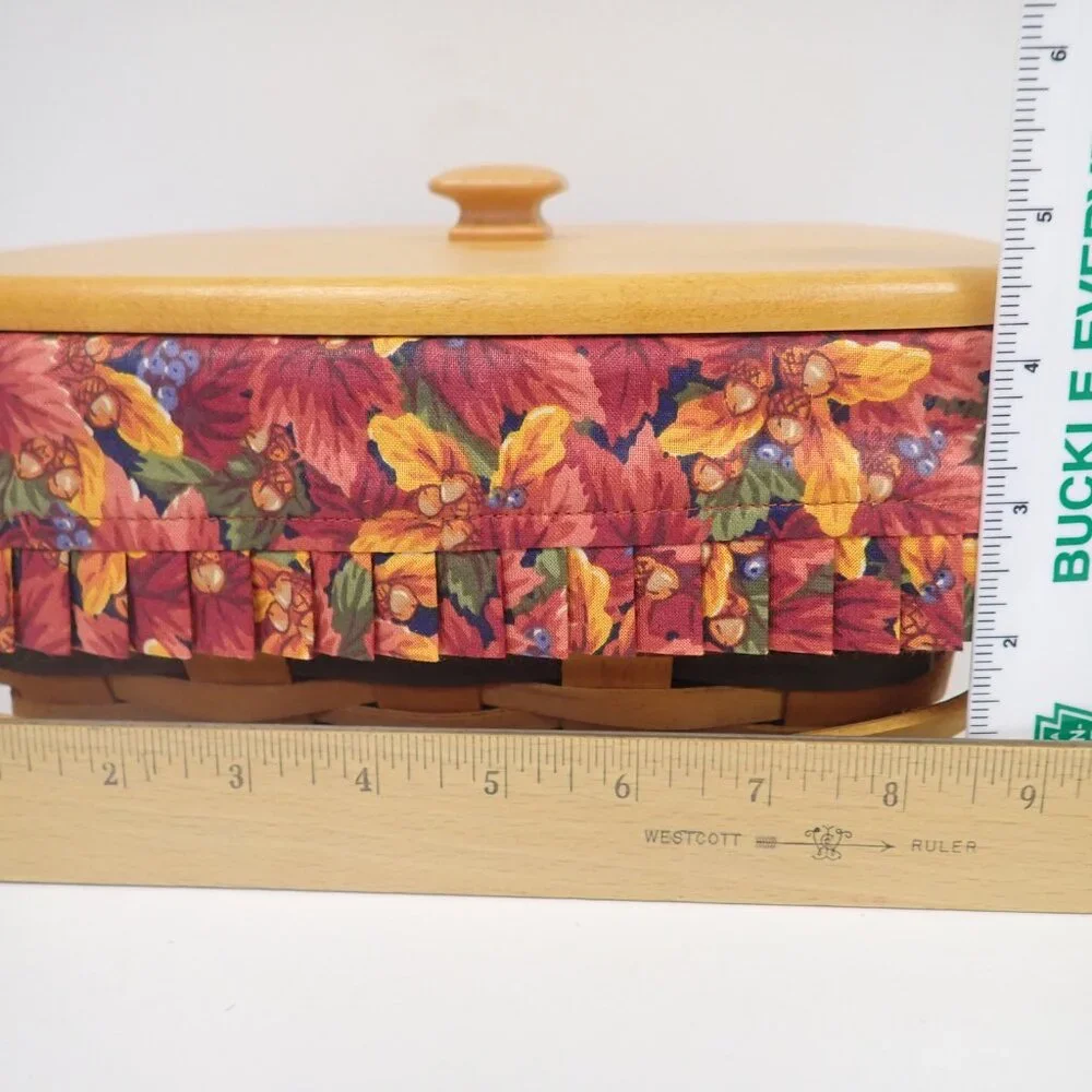 Vintage 1997 Shades of Autumn Longaberger Basket With Lid Red Fall Leaves Square